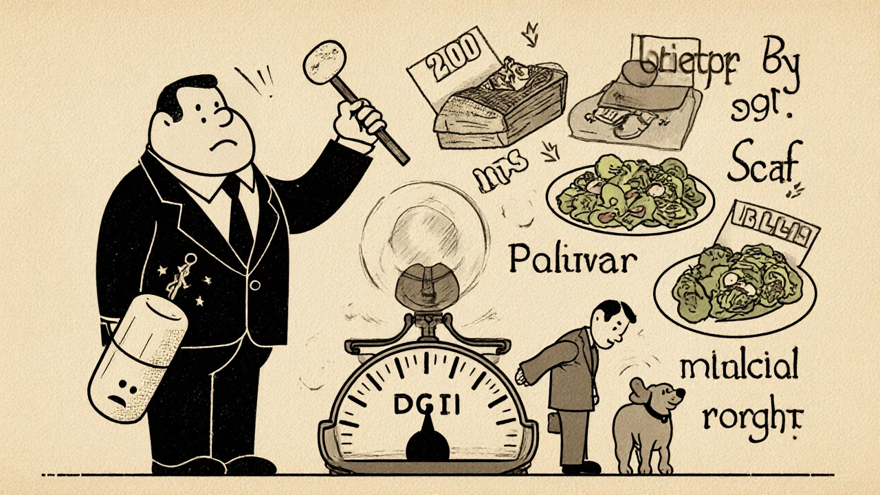 Man holding giant pill vs. same man living healthily with wedge pillow and salad, contrasting quick fix and real change.