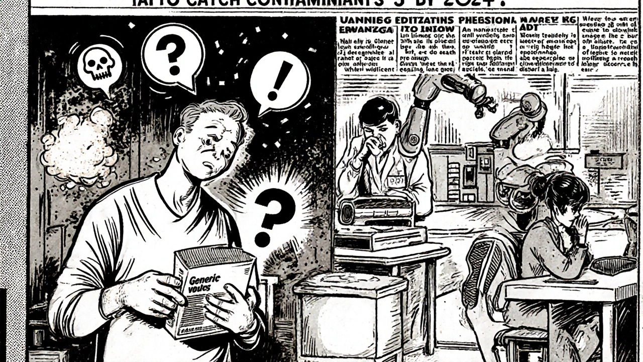 Patient puzzled by generic drug safety, with clean vs dirty factory comparison.