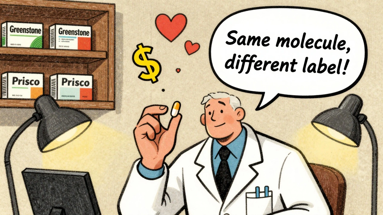 A pharmacist explains that an authorized generic is the same drug with a different label.