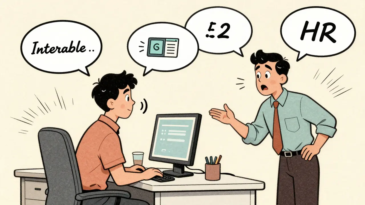 Employee and HR manager discussing accommodations with visual symbols of workplace aids