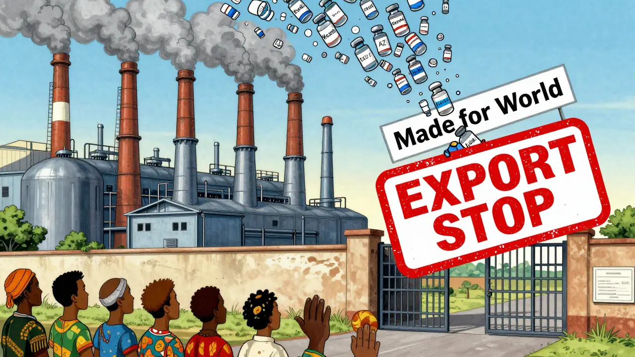 India's massive vaccine factory exporting globally while a stop stamp halts shipments to Africa.