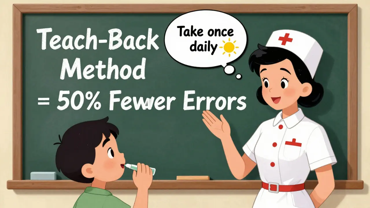 A nurse uses the teach-back method to ensure a patient understands their medication routine.