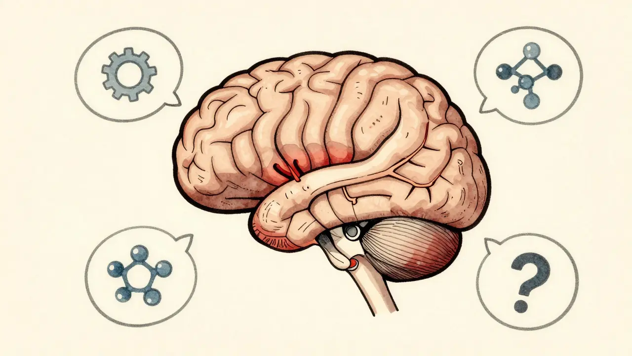 Brain diagram showing dopamine pathway connections