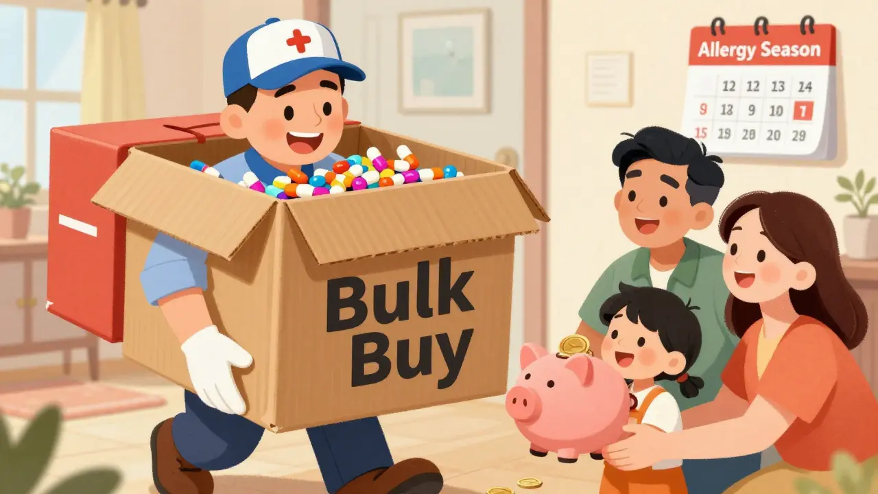 Family happily receiving bulk medication delivery box