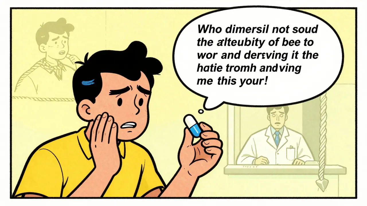Character consulting doctor about antibiotic risks and safety