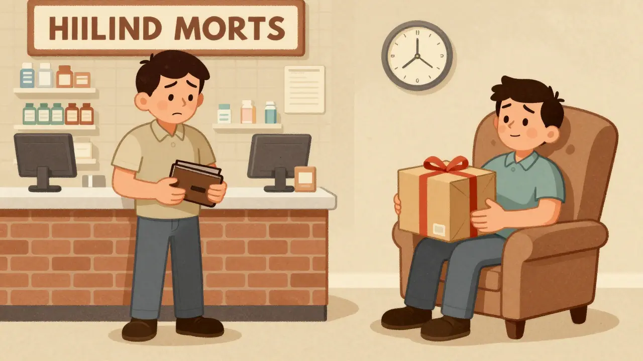 Comparison of buying medicine at a store versus receiving it at home
