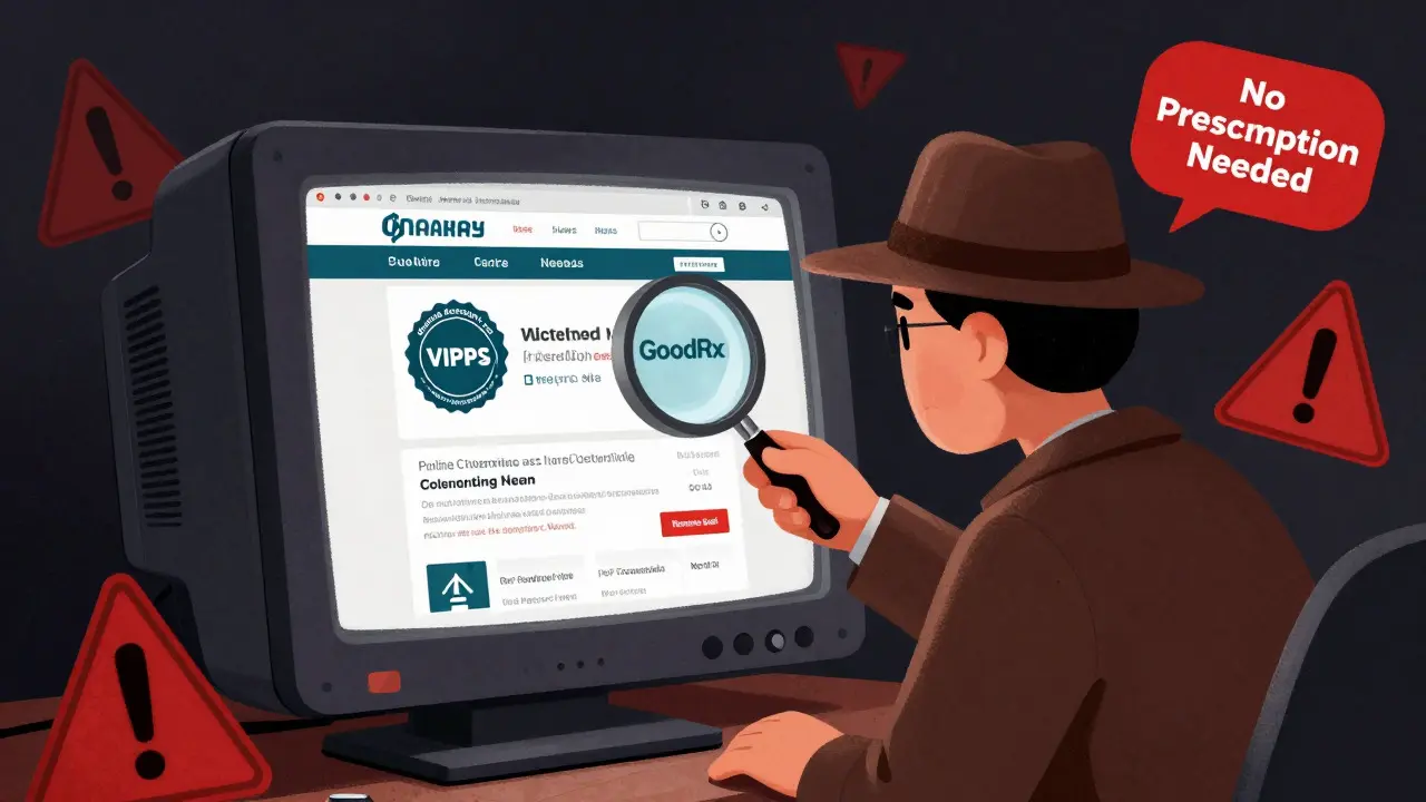Detective checking for safe online pharmacy seals and coupons